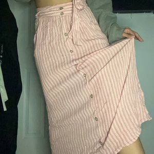 Beautiful Striped pink white maxi skirt / with pockets